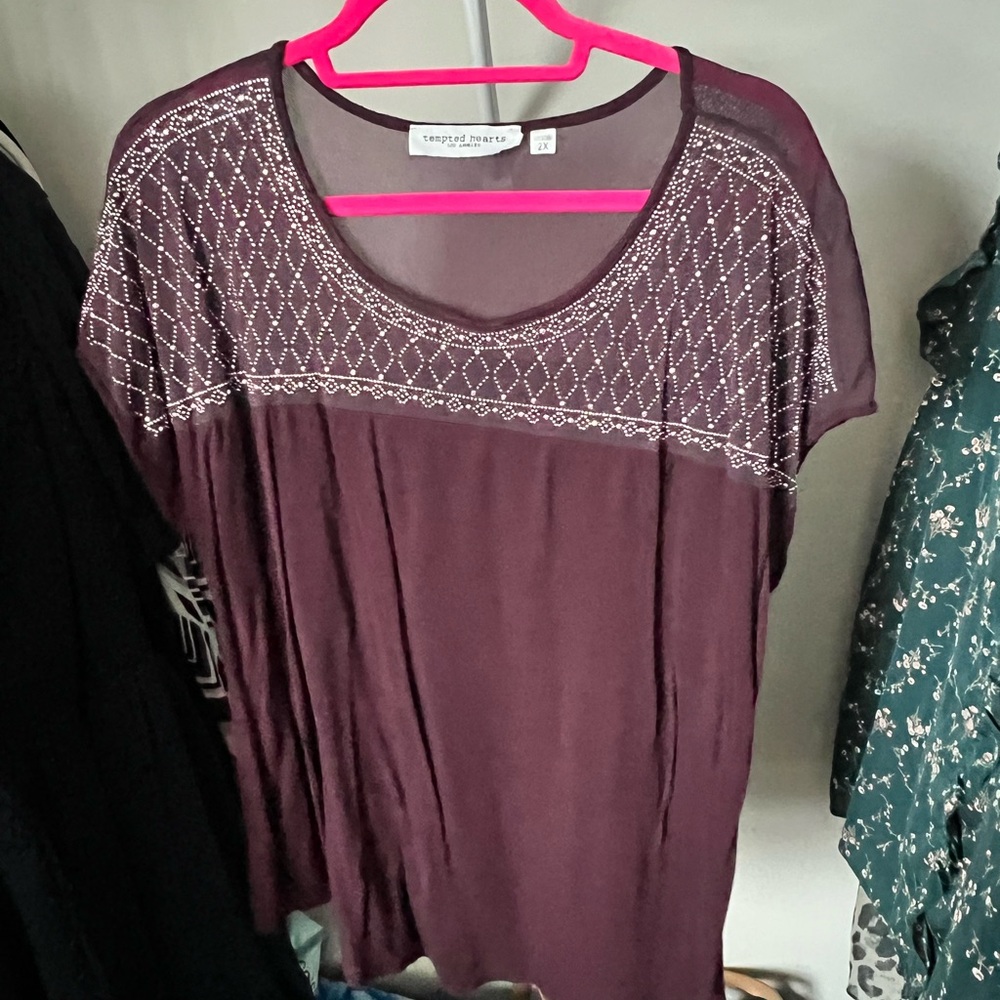 Tempted Hearts Deep Purple Embroidered Blouse